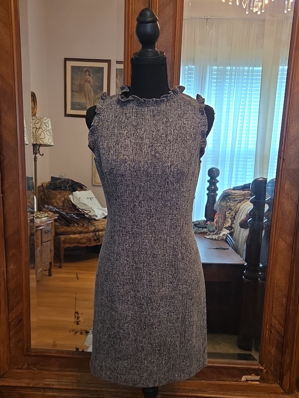 LOFT Heathered Gray Ruffle-Trim Sleeveless Mini Dress
